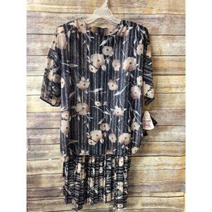 Vintage 1980s Two Piece Dress Floral‎ Stripe Pattern Size 22W MCS Ltd